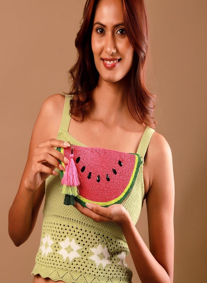 VOYLLA Tropical Pop Watermelon Beaded Clutch Sling Bag For Women,Casual,Travel,Stylish,Gift For Women & Girls - Image 4